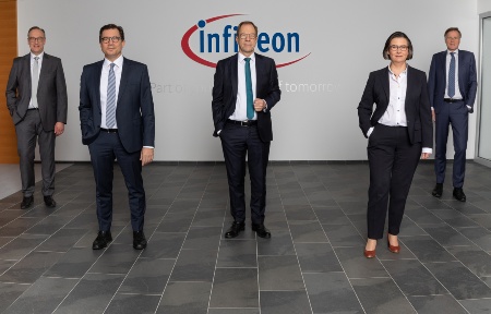 Infineon Management Board (f.l.t.r.) : Dr. Helmut Gassel (CMO), Dr. Sven Schneider (CFO), Dr. Reinhard Ploss (CEO), Constanze Hufenbecher (CDTO), Jochen Hanebeck (COO)